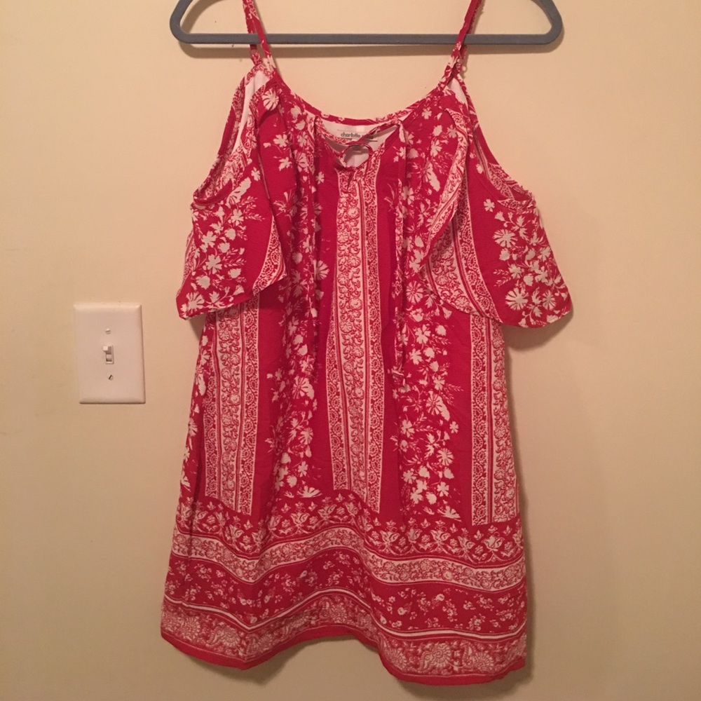 Red off the shoulder lace up tribal dress